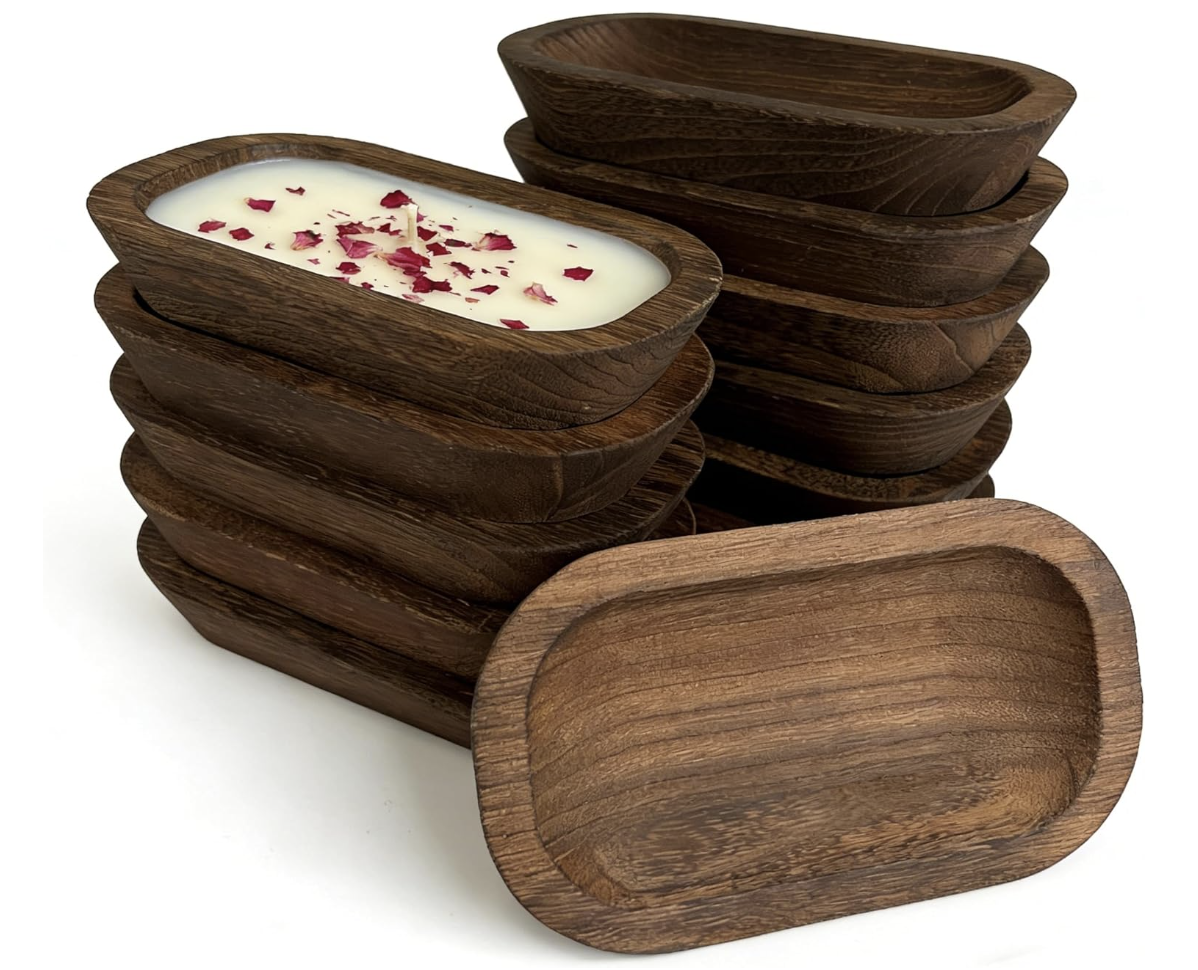 Rustic Wooden Bowl Candle